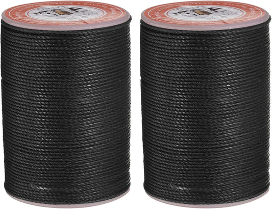 uxcell Round Leather Sewing Waxed Thread, 55m / 60 Yards Polyester Wax String, 0.80mm Wax Stitching Cord for Leather Crafts, Bookbinding, Bracelets Braided, Black, 2pcs