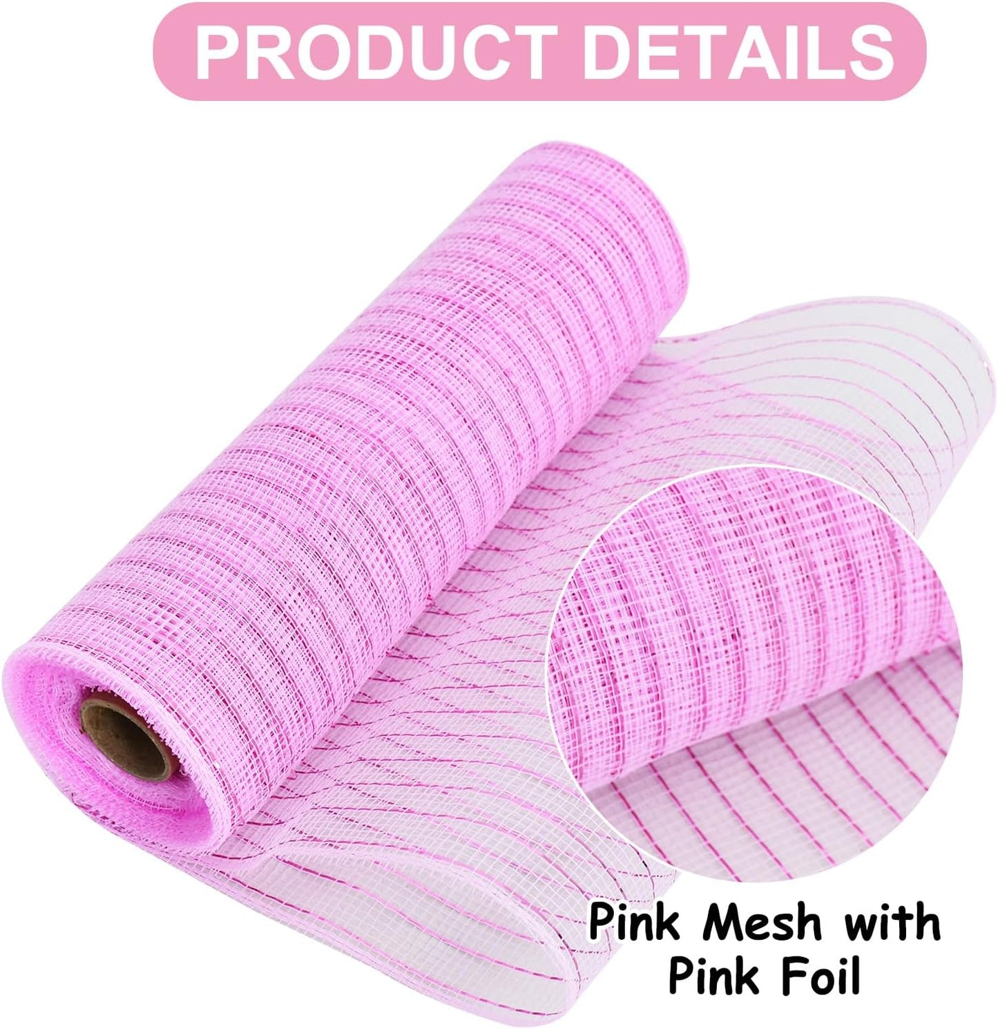 TONIFUL 2 Rolls 10 Inch Pink Decorative Mesh Ribbbon Rolls, Fabric Mesh with Foil for Wreath Supplies, Front Door Wreath Crafts Tree Decor Christmas NewYears Halloween Decoration (10 yds/roll)