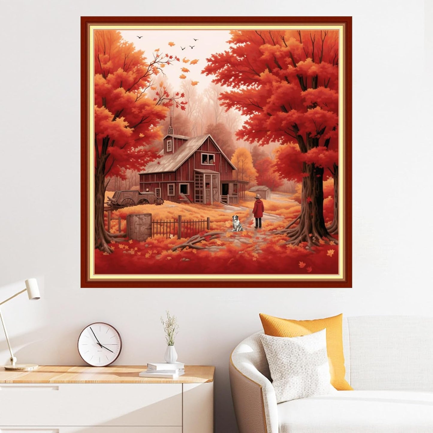 Disxvivy Cross Stitch Stamped Full Embroidery Kits DIY 11CT Cotton Thread Printed DIY Needlepoint Kits Craft Needlework Set Cross-Stitch Stamped Sets-Late Autumn 18x18 inch