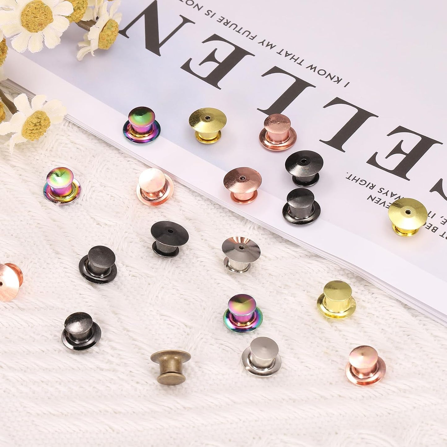 uxcell 30Pcs Metal Locking Pin Backs, Pin Keepers Locking Clasp Flat Head Clamp Needle Back Lock for DIY Brooch Crafts Badges Enamel Lapel, Gold