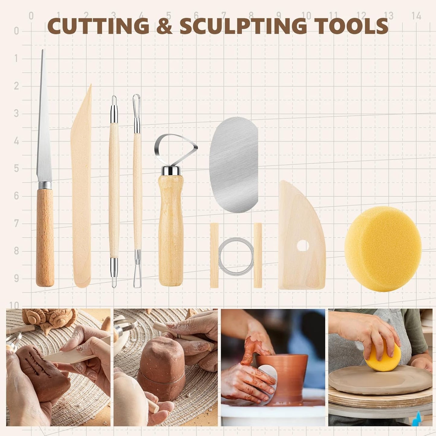 23PCS Clay Tools Sculpting, Ceramic & Pottery Modeling Tool, Ceramics Tools Set, Polymer Tools Kit, Air Dry Clay Tools for Carving, Molding, Pottery Wheel, Crafting Supplies, Pros, Beginners, Adults