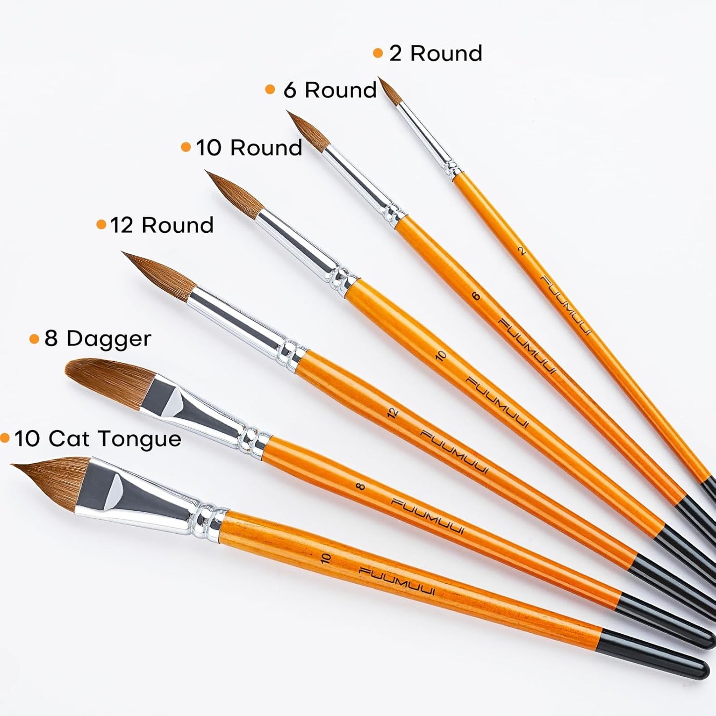 Sable Watercolor Brushes Kolinsky Watercolor Paint Brushes for Artists Professional 6pcs - Pointed Rounds Cat Tongue Oval Wash Dagger for Watercolor Acrylics Inks Gouache Painting