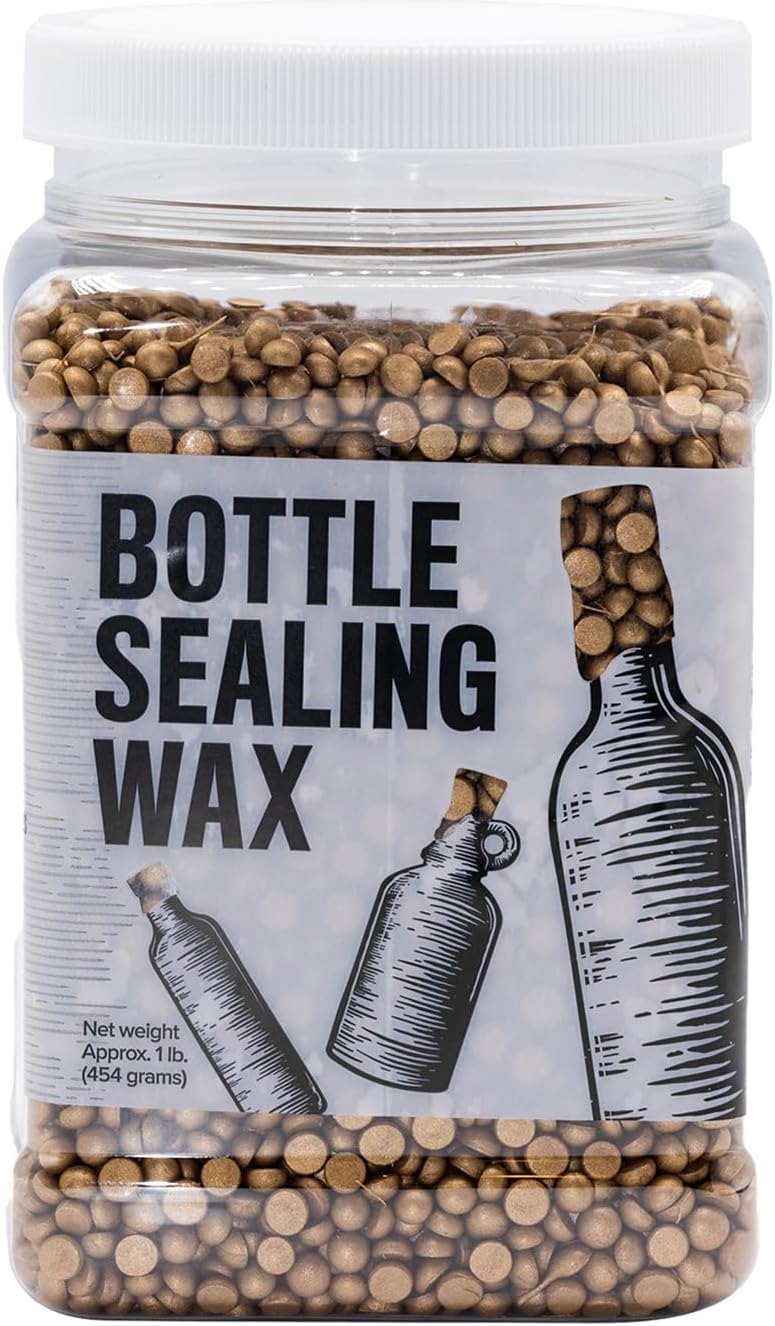 Blended Waxes, Inc. Bottle Sealing Wax Beads, Premium Pastille Wax Seal Beads For Wine, Beer, and Liquor Bottle Closure, Seals Between 25-30 Bottles, 1 lb, Classic Gold