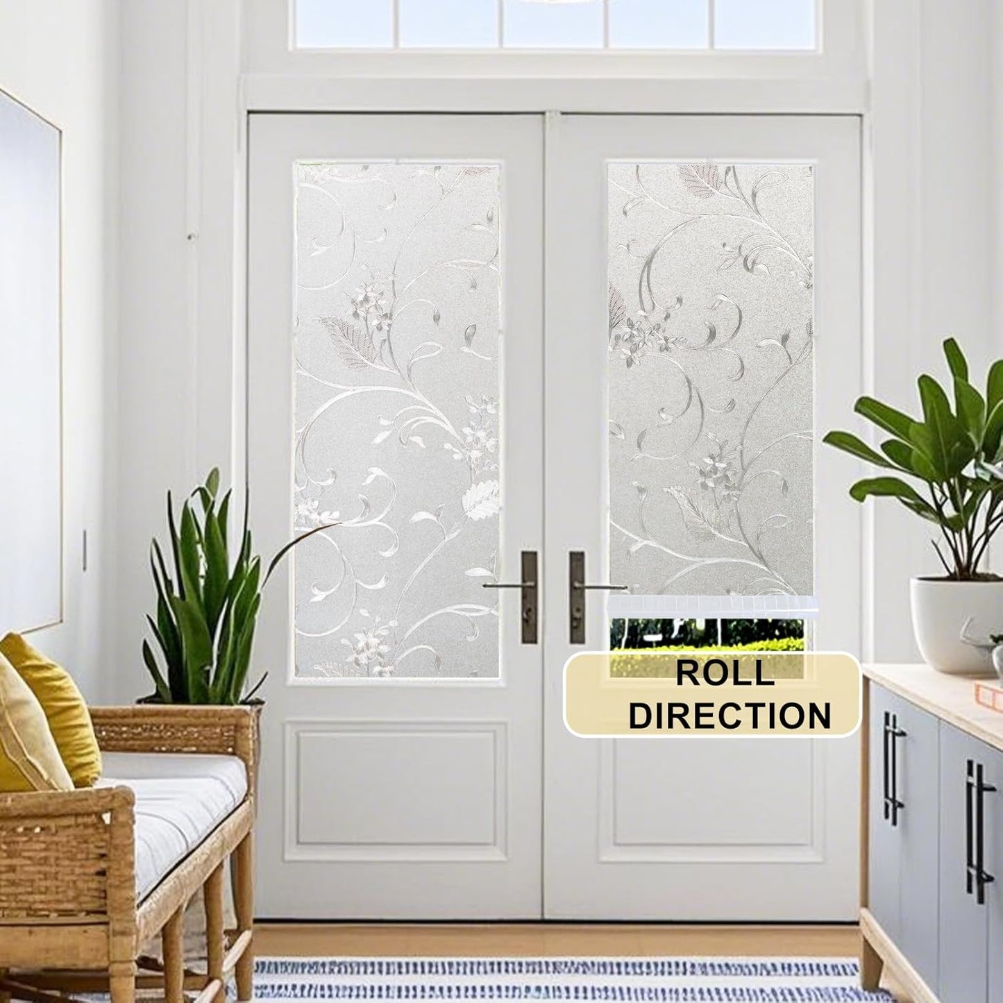 Window Privacy Film Decorative for Front Door, Bathroom Static Cling Stained Glass Sticker Opaque Heat Control UV Blocking Non-Adhesive for Home Windows 35.4 x 78.7 inches Horsetail