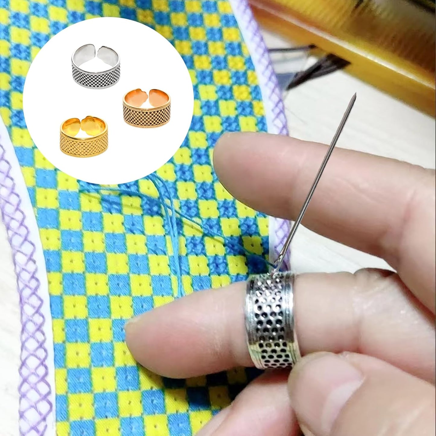 Lilaly 3 Pcs Thimble Metal Sewing Thimble Thimbles for Hand Sewing Sewing Finger Protector Sewing DIY Tool