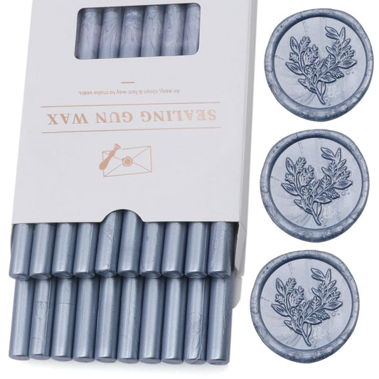 Grey Blue Wax Seal Sticks 20pcs, Glue Gun Sticks for Seal Stamp, Premium Sealing for Envelope Letter Wedding Invitation Craft Adhesive, Great Gift Ideas (Mini Size)