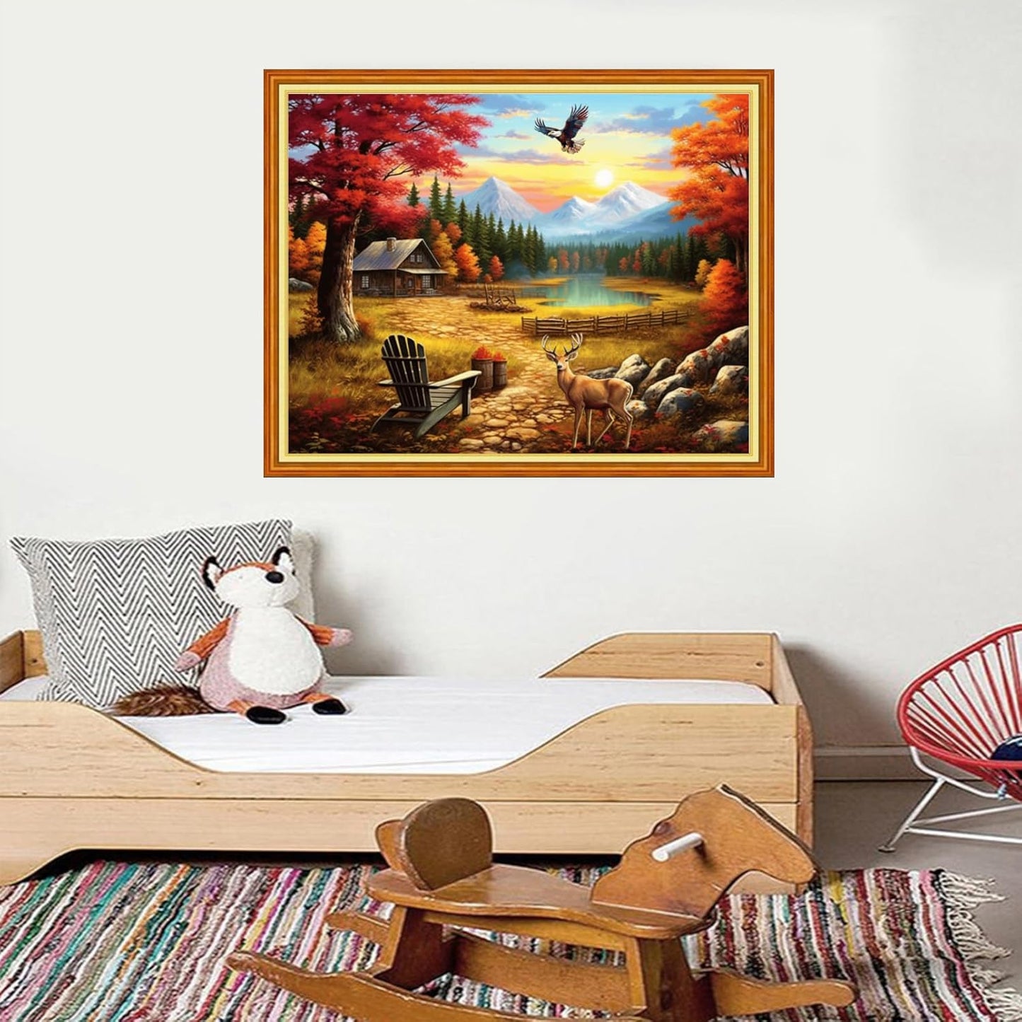 Foxdiviy Stamped Cross Stitch Kits for Beginners Full Range of Cross Stitching 11 CT Printed Cross Stitch Kits for Kids Adults Cross Stitch Patterns Needlepoint Kits-Autumn Scenery 16x20 inch