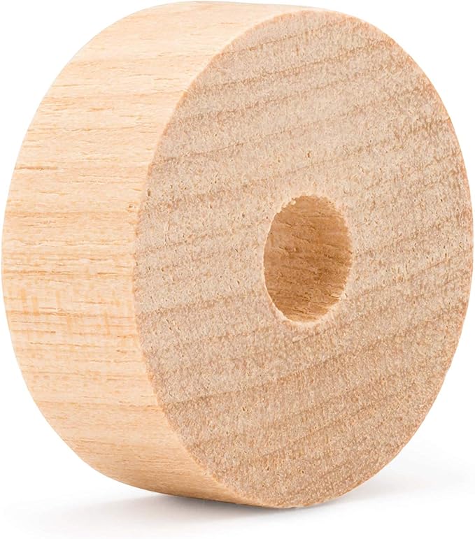 1-1/2-inch Diameter Slab Wooden Wheel for Craft, 1/4-inch Hole, 1/2-inch Thick, Pack of 24 Wooden Hobby Wheel for Model, by Woodpeckers