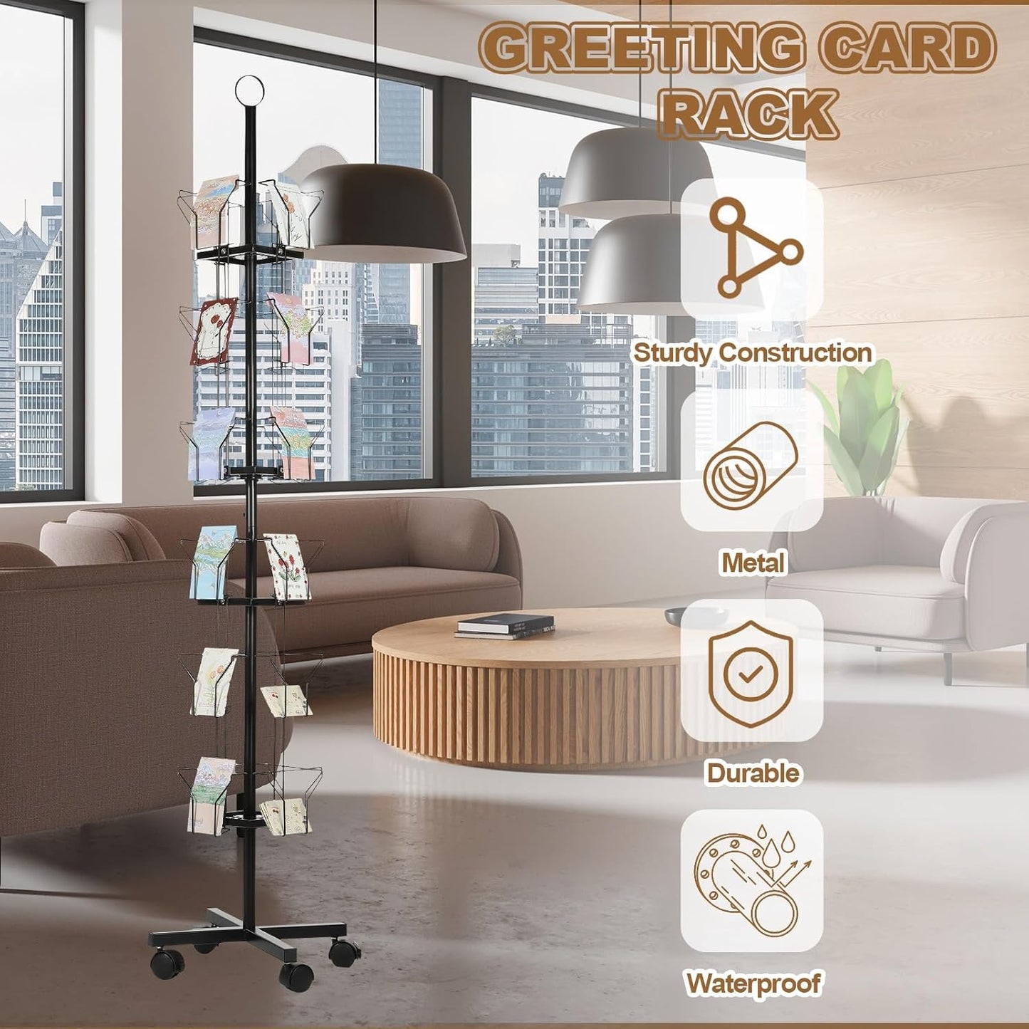 PATIKIL 6 Tier Rotating Greeting Card Rack, Metal Spinning Greeting Card Display Stand Portable Postcard Rack Holder Organizer for Postcard Sticker Photo Desk Book Stamp, Black
