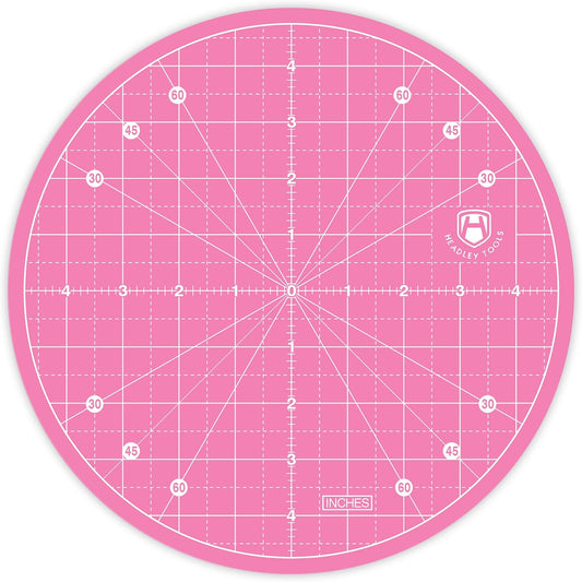 Headley Tools 10"x10" Round Rotating Cutting Mat, Self Healing Mat with 360-Degree Rotation & Anti-Slip Base, Sewing Board Cutting Mat Perfect for Fabric Quilting Leather Hobby Project, Pink