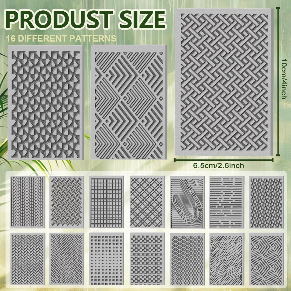 CHGCRAFT 16 Sheets Artistic Lines Clay Texture Mat Wavy and Plaid Pattern Polymer Clay Texture Sheets DIY Tools for Pottery Earring Jewelry Making Stamp Engraving Machines, 4x2.6inch