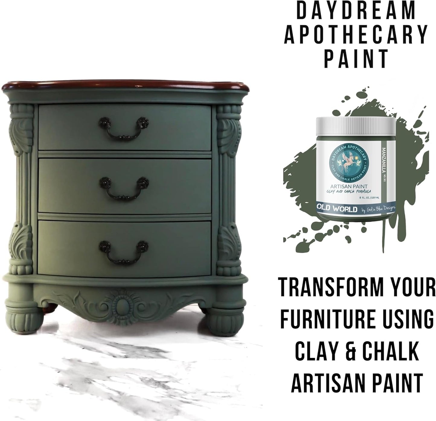 Daydream Apothecary Premium Chalk Style Paint for Furniture, Home Décor, Wood, DIY Interior Projects, Quick Dry, No Prep or Prime Needed, Matte Olive Green - 8oz
