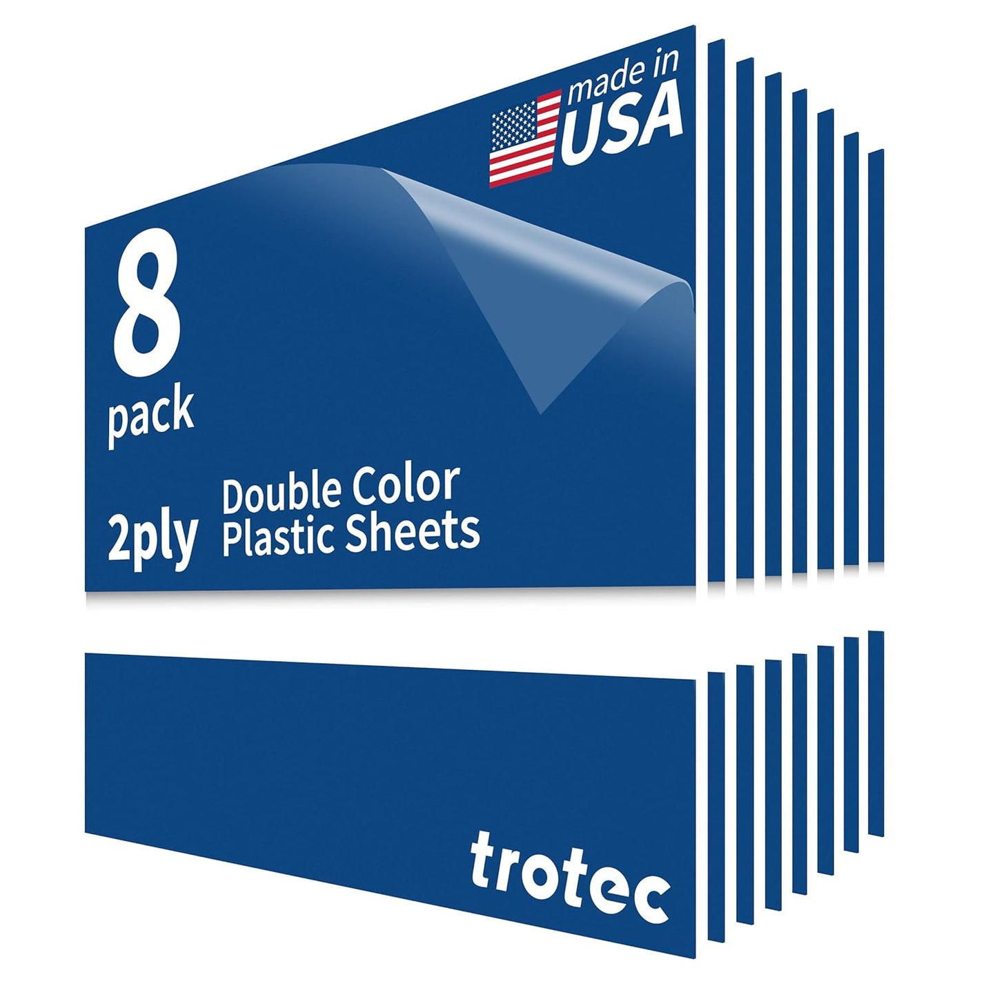 Trotec TroLase | 12"x12"x1/8", 8 Pcs | Blue/White | 2 Ply | Modified Acrylic | Laser Engraving Double Color Plastic Sheet | Engraving Blanks for Laser, Saw, Guillotine | Made in USA