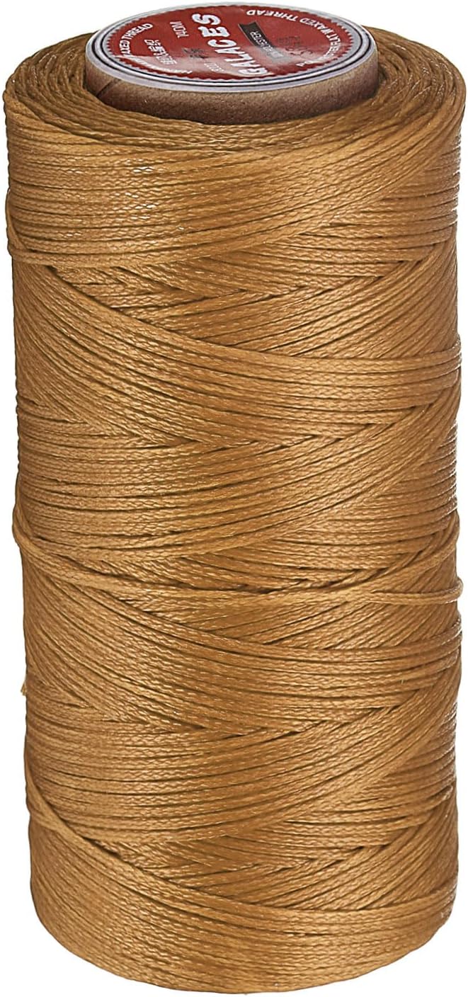 uxcell Flat Leather Sewing Waxed Thread, 140m / 153 Yards Polyester Wax String, 300D Wax Stitching Cord for Leather Crafts, Bookbinding, Bracelets Braided, Light Brown