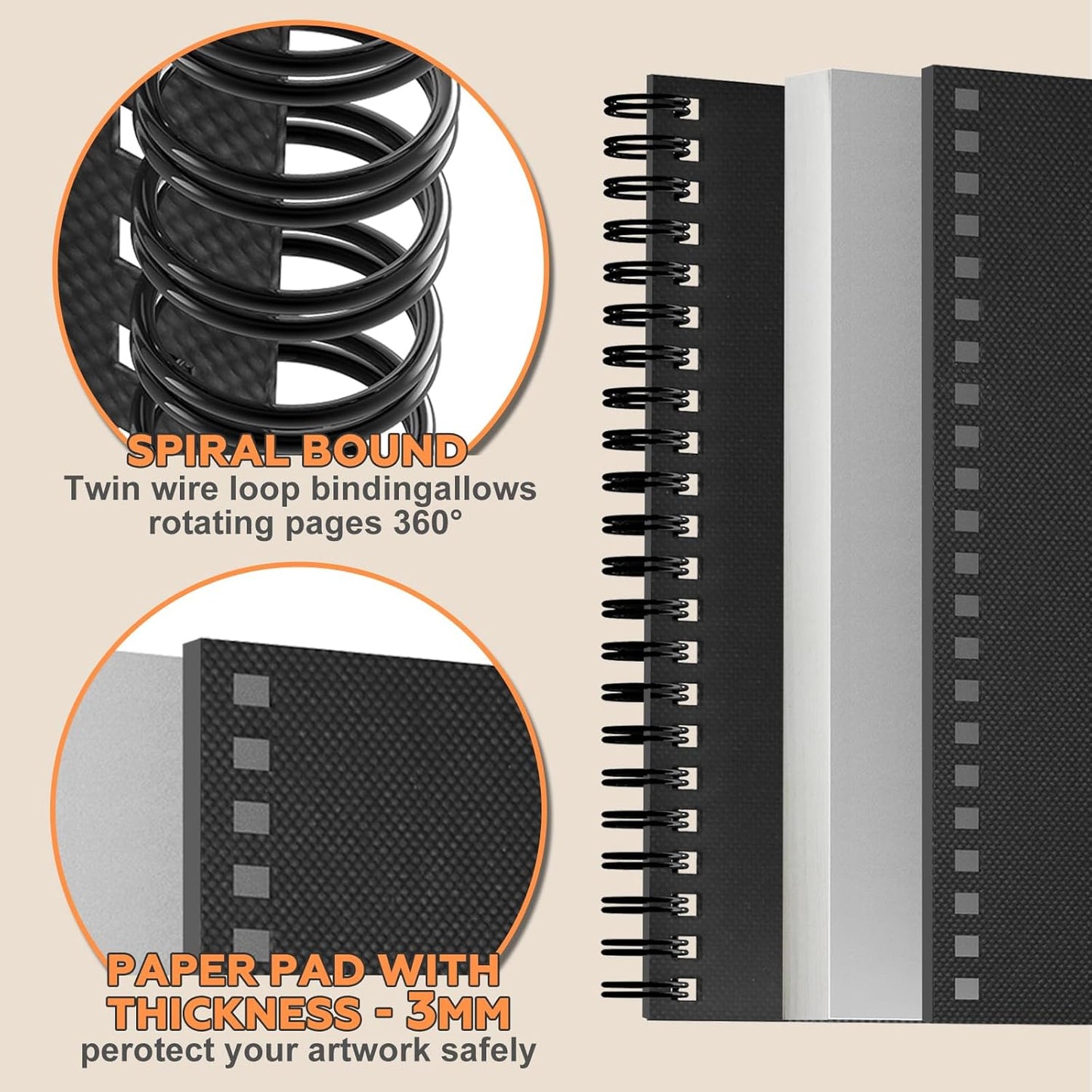 2PACK 5.5x8.5 and 1Pack 9 x 11 inches Hardcover Sketch Book，3 Pack 80-Sheets (68lb/100gsm)，Double-Sided Hardbound Sketchbook, Spiral Bound,Acid Free Painting Art Paper for Kids and Adults