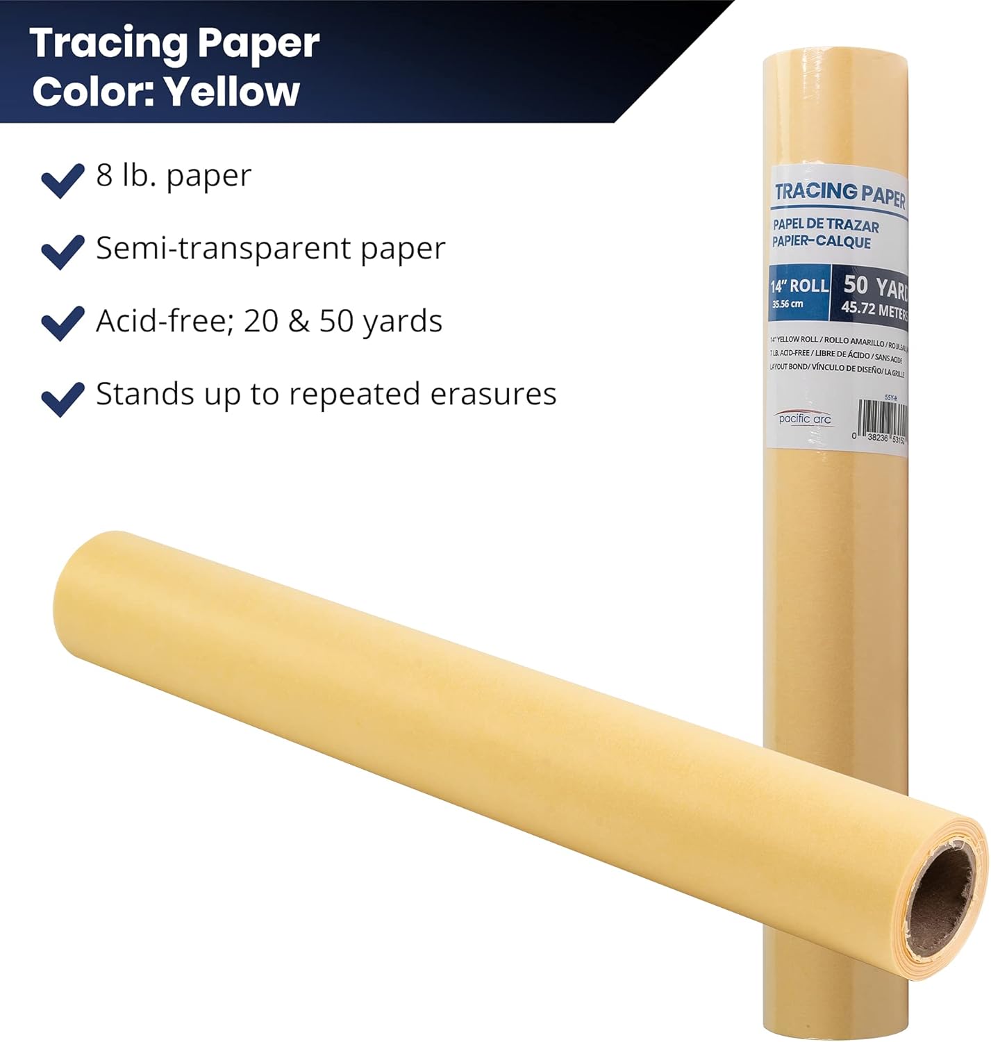 Pacific Arc Tracing Paper Roll, Yellow, 14 Inch x 20 Yard Roll