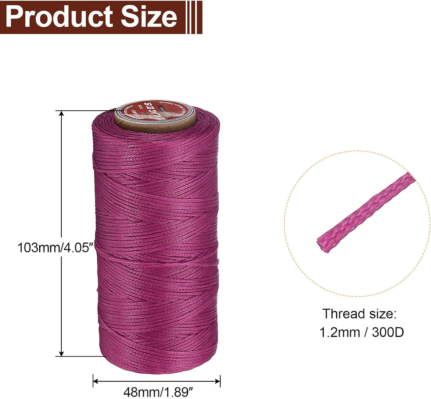 uxcell Flat Leather Sewing Waxed Thread, 140m / 153 Yards Polyester Wax String, 300D Wax Stitching Cord for Leather Crafts, Bookbinding, Bracelets Braided, Reddish Purple