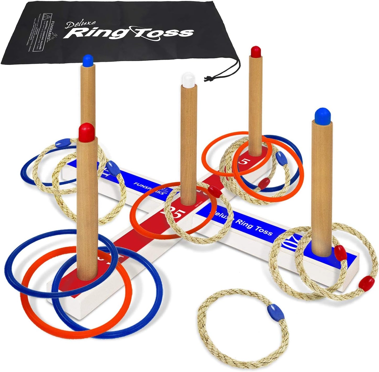 Ring Toss Game for Kids, Fun Ring Tossing Outdoor Game Set Carnival Games Set Indoor & Outdoor Game for Family and Friends with 16 Rings (8 Rope Rings, 8 Plastic Rings)