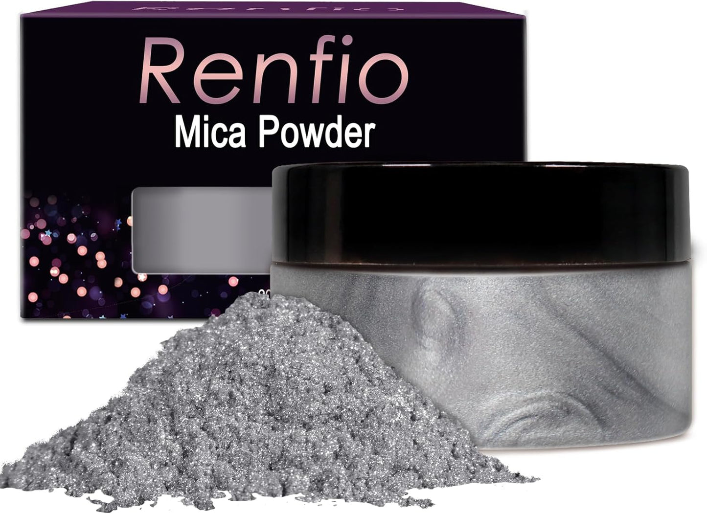 Renfio 100g Mica Powder Pigment Natural Fine Powdered Pigments Pearl Shimmer Epoxy Resin Dye for Painting Soap Making Slime Bath Bombs 3.5 Oz - Grey