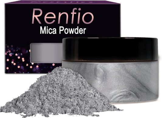Renfio 100g Mica Powder Pigment Natural Fine Powdered Pigments Pearl Shimmer Epoxy Resin Dye for Painting Soap Making Slime Bath Bombs 3.5 Oz - Grey