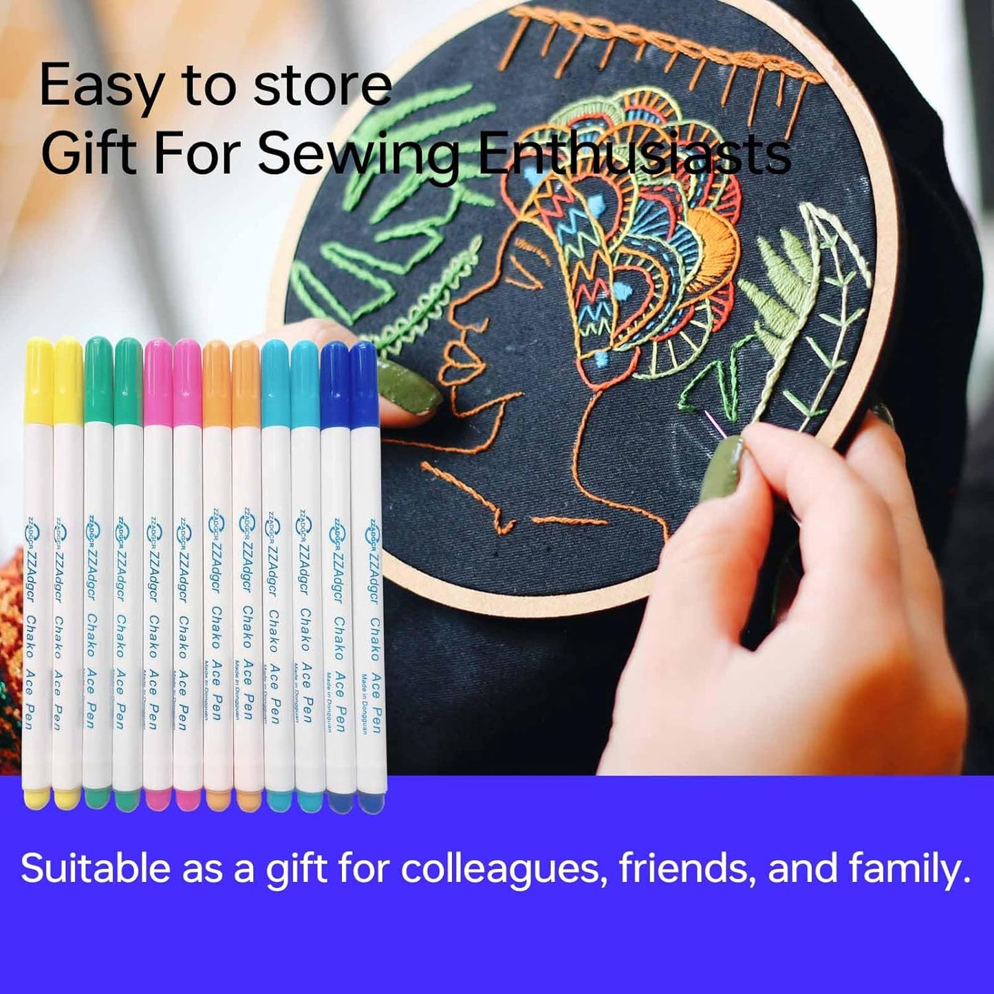 12 pcs Water-Erasable Fabric Pen Set - 6 Colors for Sewing, Embroidery & DIY Tracing