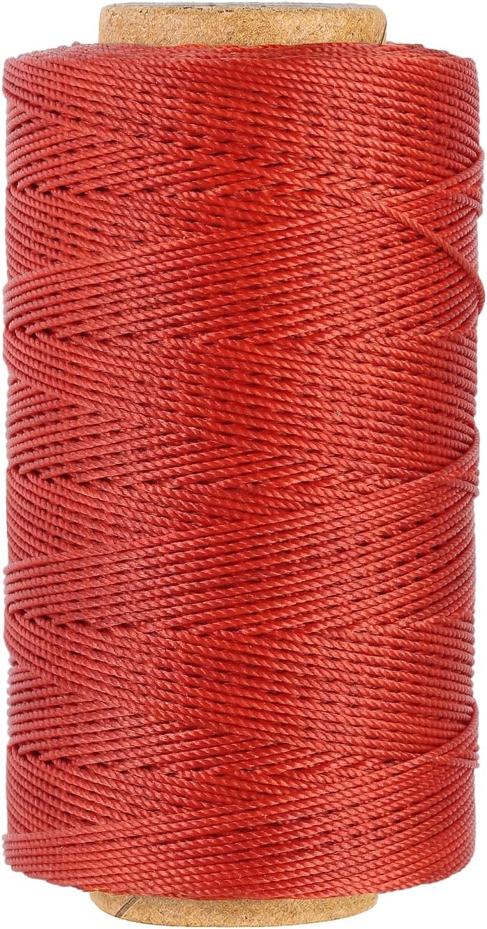 Bonded 0.8mm Round Waxed Polyester Cord, 3-ply Wax Coated Thread, 197 Yards Stiff String for Heavy Duty Fabric, Leather Sewing, Book Binding, Upholstery Repair, and Macrame Jewelry - Rust Red