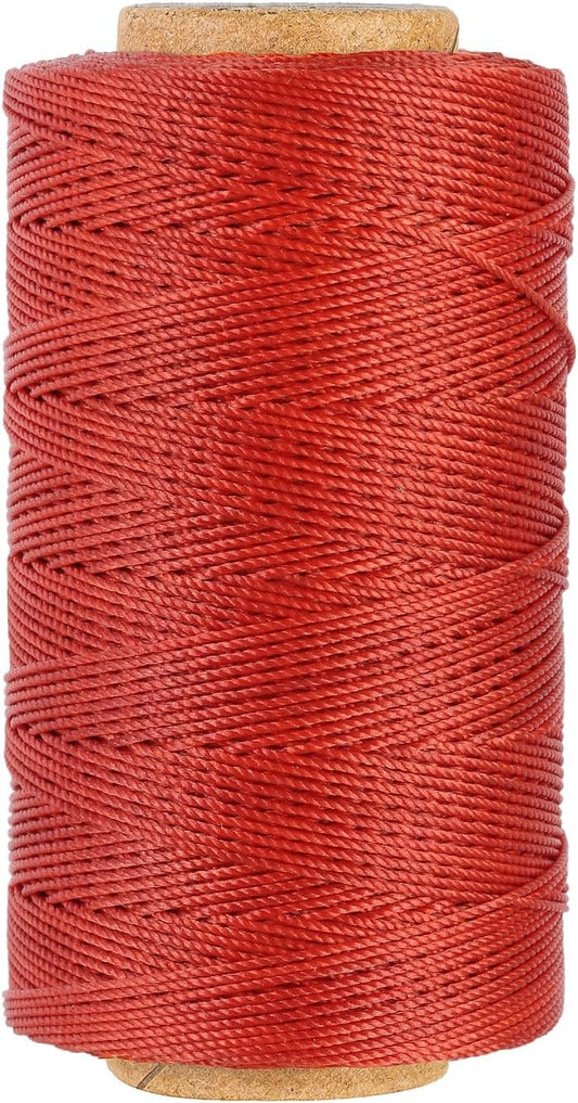 Bonded 0.8mm Round Waxed Polyester Cord, 3-ply Wax Coated Thread, 197 Yards Stiff String for Heavy Duty Fabric, Leather Sewing, Book Binding, Upholstery Repair, and Macrame Jewelry - Rust Red