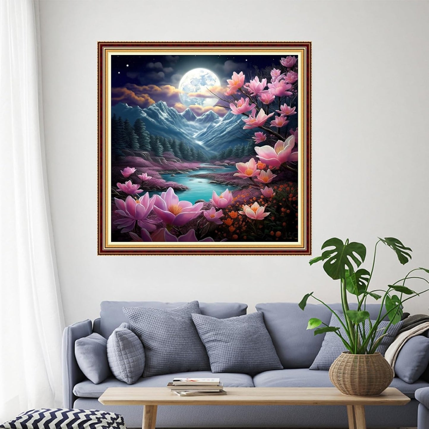 Funchey Stamped Cross Stitch Kits, DIY Cross Stitch Pattern for Adults Beginners Needlepoint Kits Embroidery Kit Arts and Crafts 11CT-Moonlight Scenery 18x18 inch