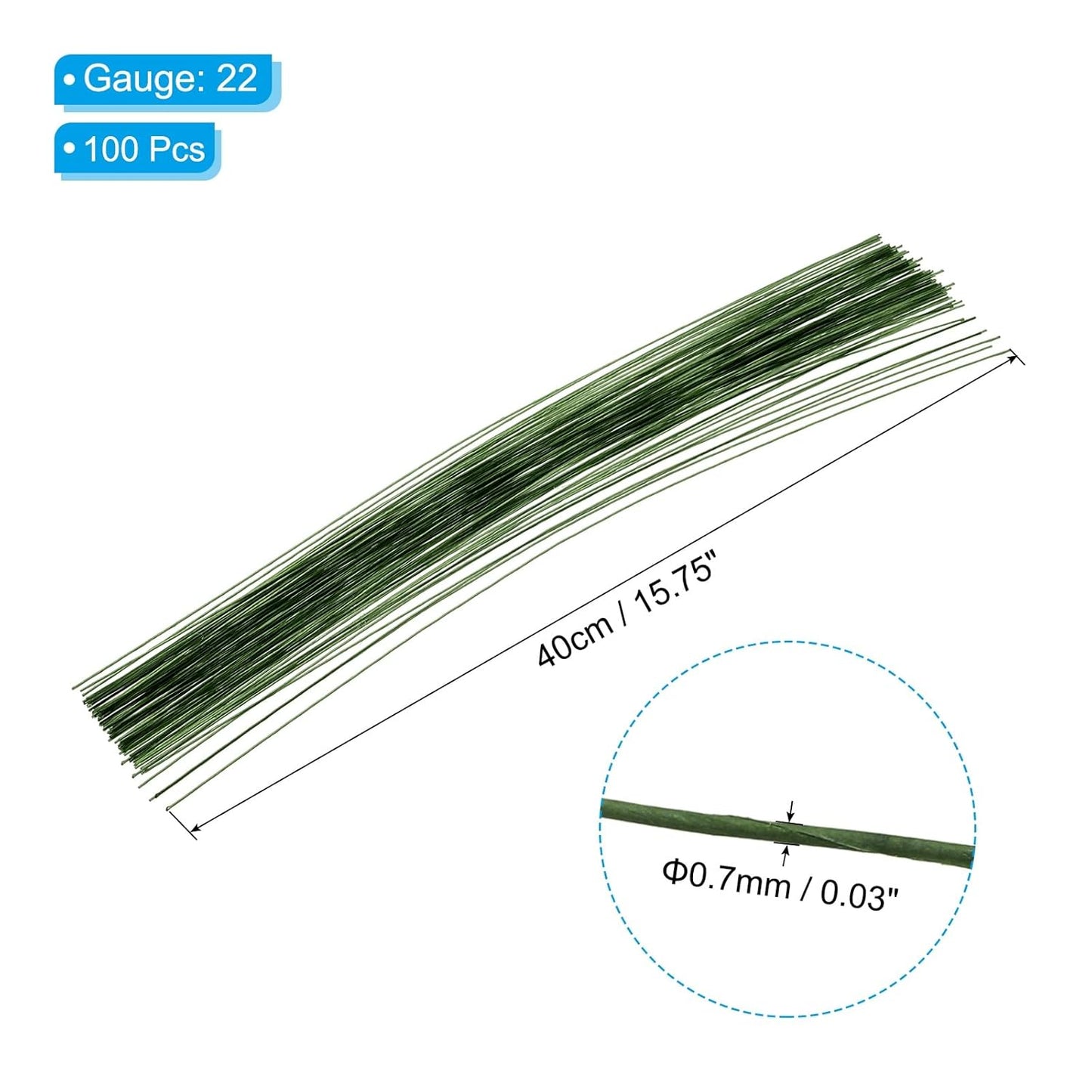 PATIKIL 22 Gauge 16" Floral Stem Wire, 100 Pcs Paper Wrapped Iron Artificial Flower Stem Accessories for DIY Bouquet Stem and Craft Decoration, Dark Green