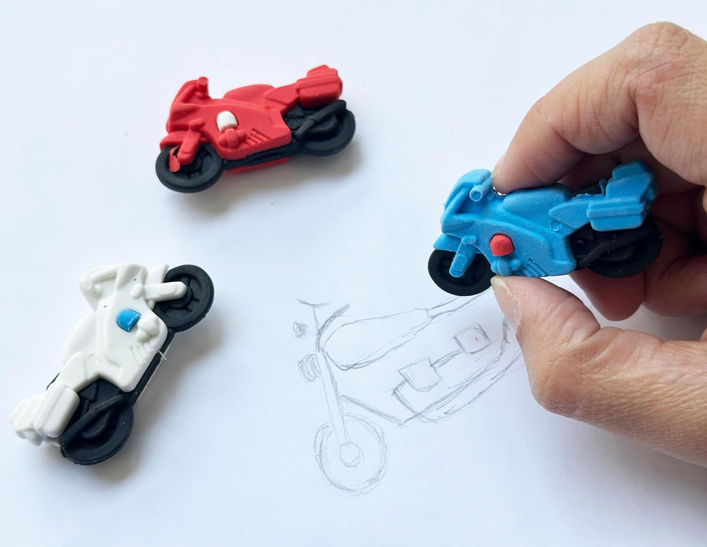 36 Pcs Pencil Eraser Set, 3D Cute Erasers for Kids, Children's Gifts, Party Favor, Classroom School Rewards (Motorcycle)
