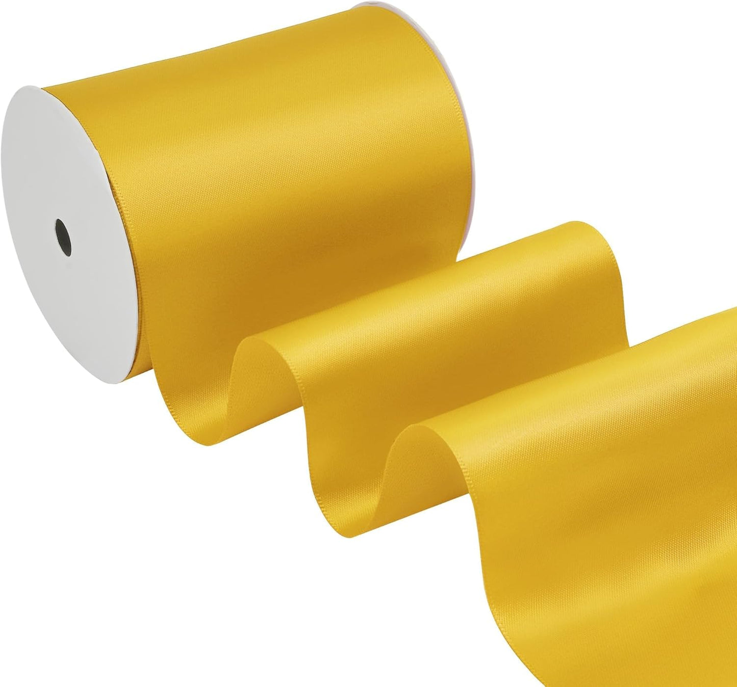 Yellow Gold Satin Ribbon 4 Inch X 15 Yards Solid Color Double Faced Ribbons Perfect for Crafts Wedding Decor Bow Making Arts Sewing and More