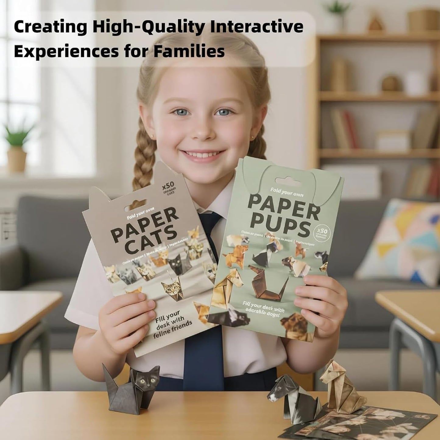 DIY Paper Cats - 50 Sheets DIY Origami Paper to Fold Cute Cat Figures, Fun Craft Activity for Adults & Kids, Desk Decoration & Gift for Cat Lovers