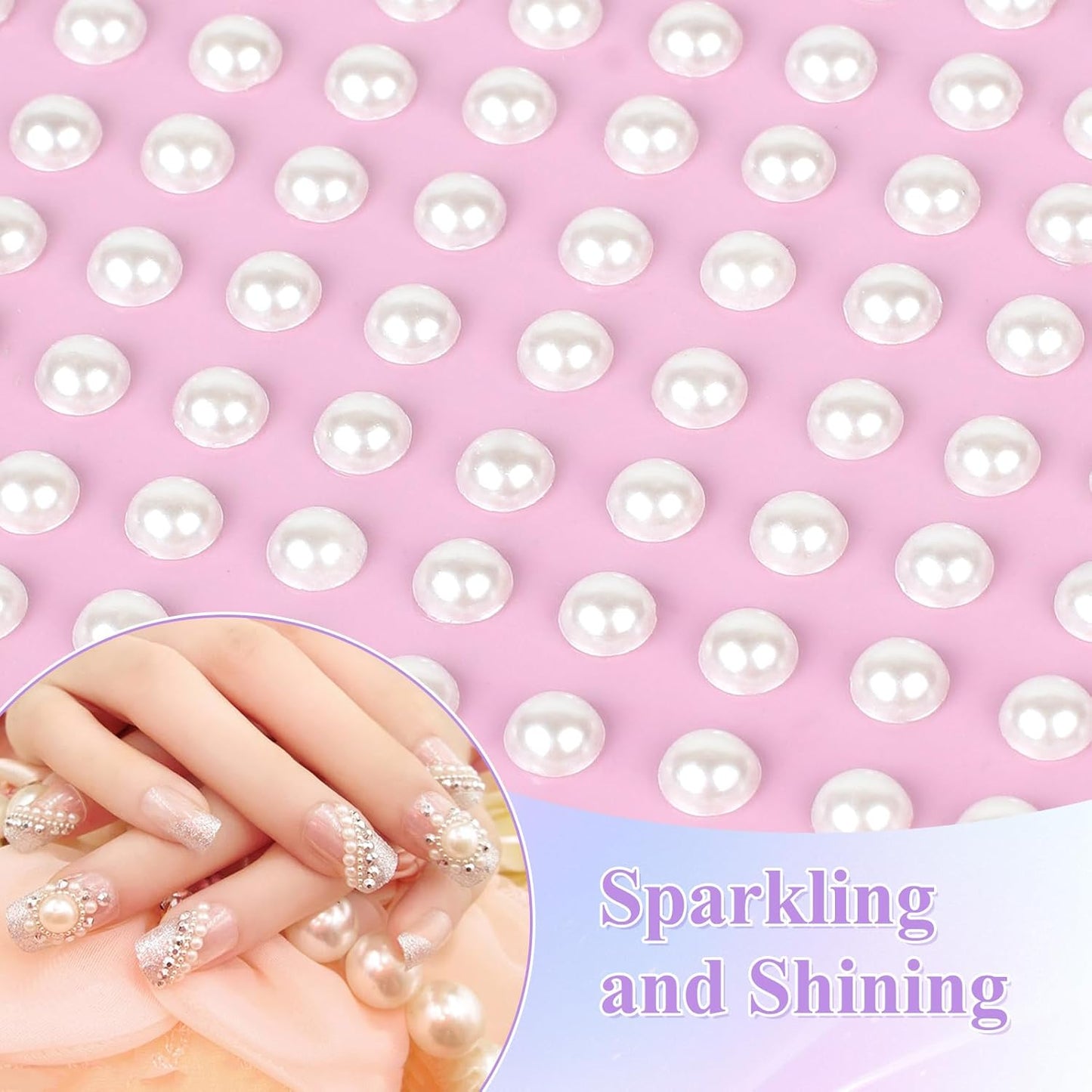 Phinus 3732Pcs Hair Pearls, 3/4/5/6/8mm White and Beige Pearl Stickers for Crafts, Hair Pearls Stick on Body Gems for Eye Nails Make up and DIY Decorations