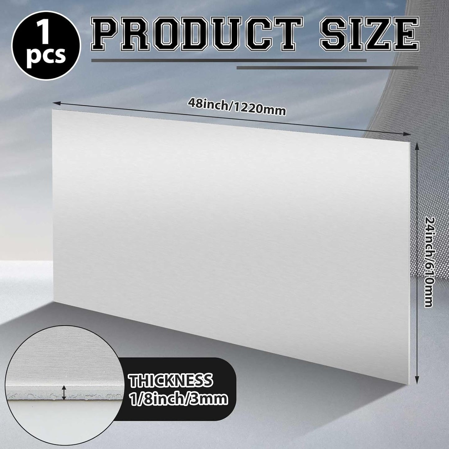 1 Pack 5052 Aluminum Sheet Metal 24" x 48" Aluminum Plate 1/8 (0.125'') Inch Thickness Rectangle Metal Panels for Industry Crafting Handcraft DIY Projects