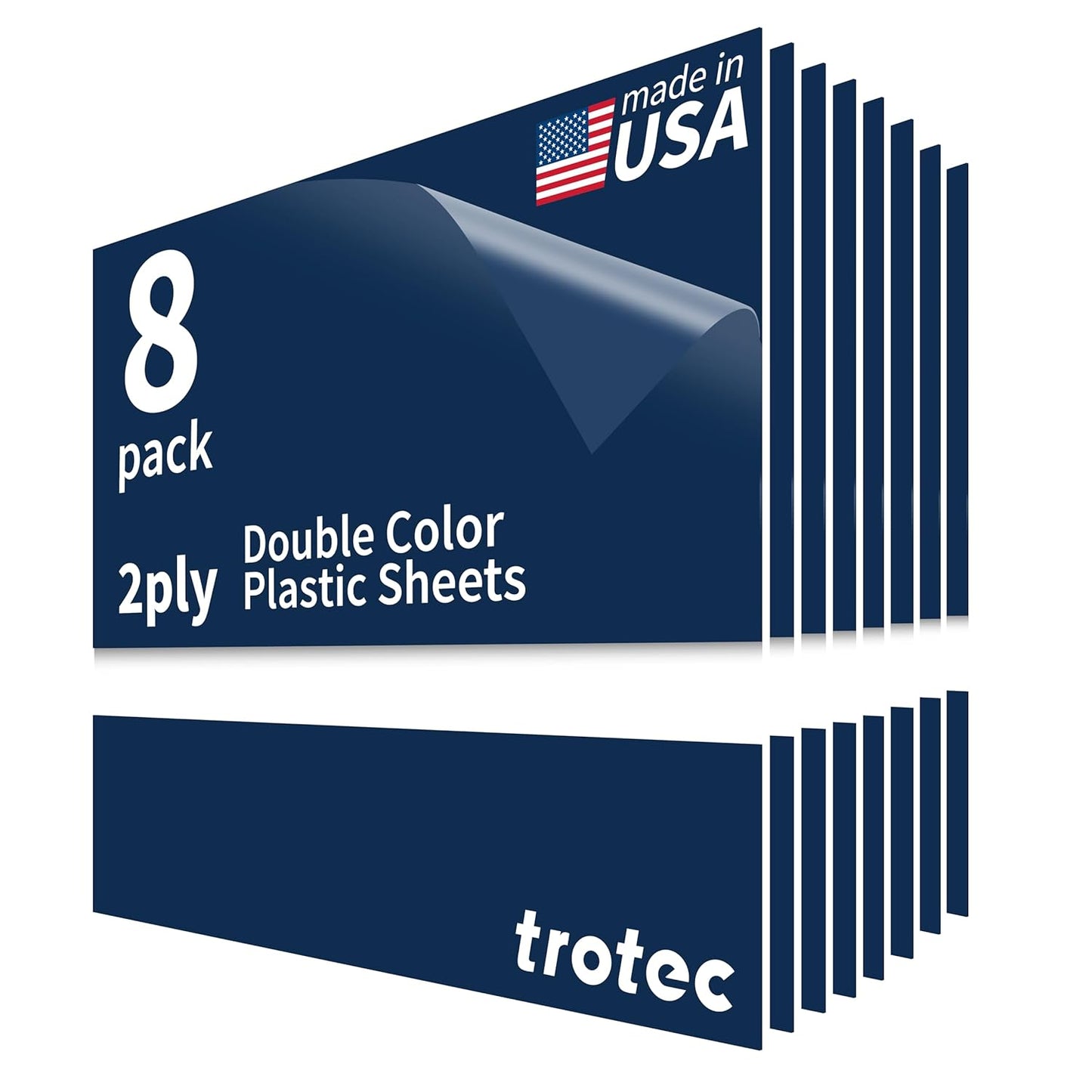 Trotec TroLase | 12"x12"x1/16", 8 Pcs | Light Blue/White | 2 Ply | Modified Acrylic | Laser Engraving Double Color Plastic Sheet | Engraving Blanks for Laser, Saw, Guillotine | Made in USA