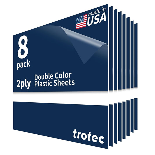 Trotec TroLase | 12"x12"x1/16", 8 Pcs | Light Blue/White | 2 Ply | Modified Acrylic | Laser Engraving Double Color Plastic Sheet | Engraving Blanks for Laser, Saw, Guillotine | Made in USA