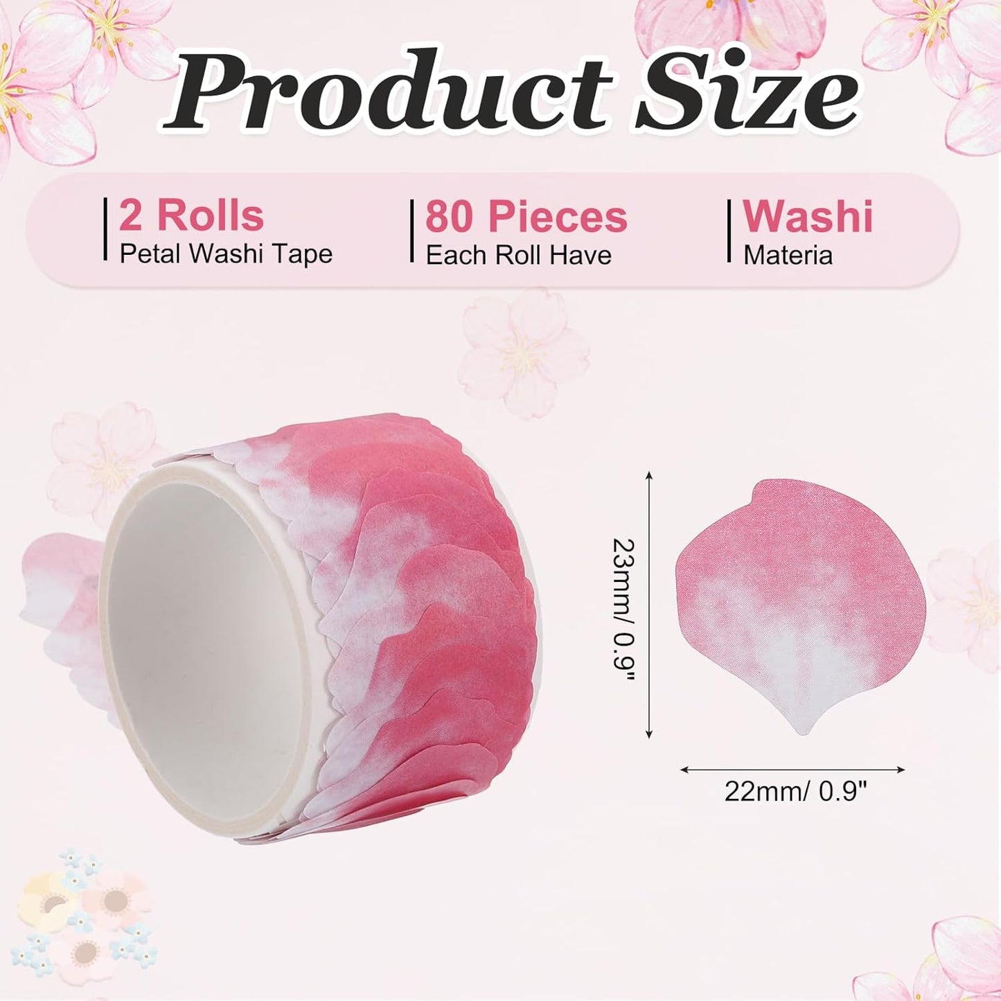 uxcell 2 Rolls Petal Washi Tape, 80 Pieces Floral Decorative Tape Colored Masking Tapes Crafting Supplies for DIY Crafts, Gift Wrapping, Scrapbook, Party Decorations, Small Pink
