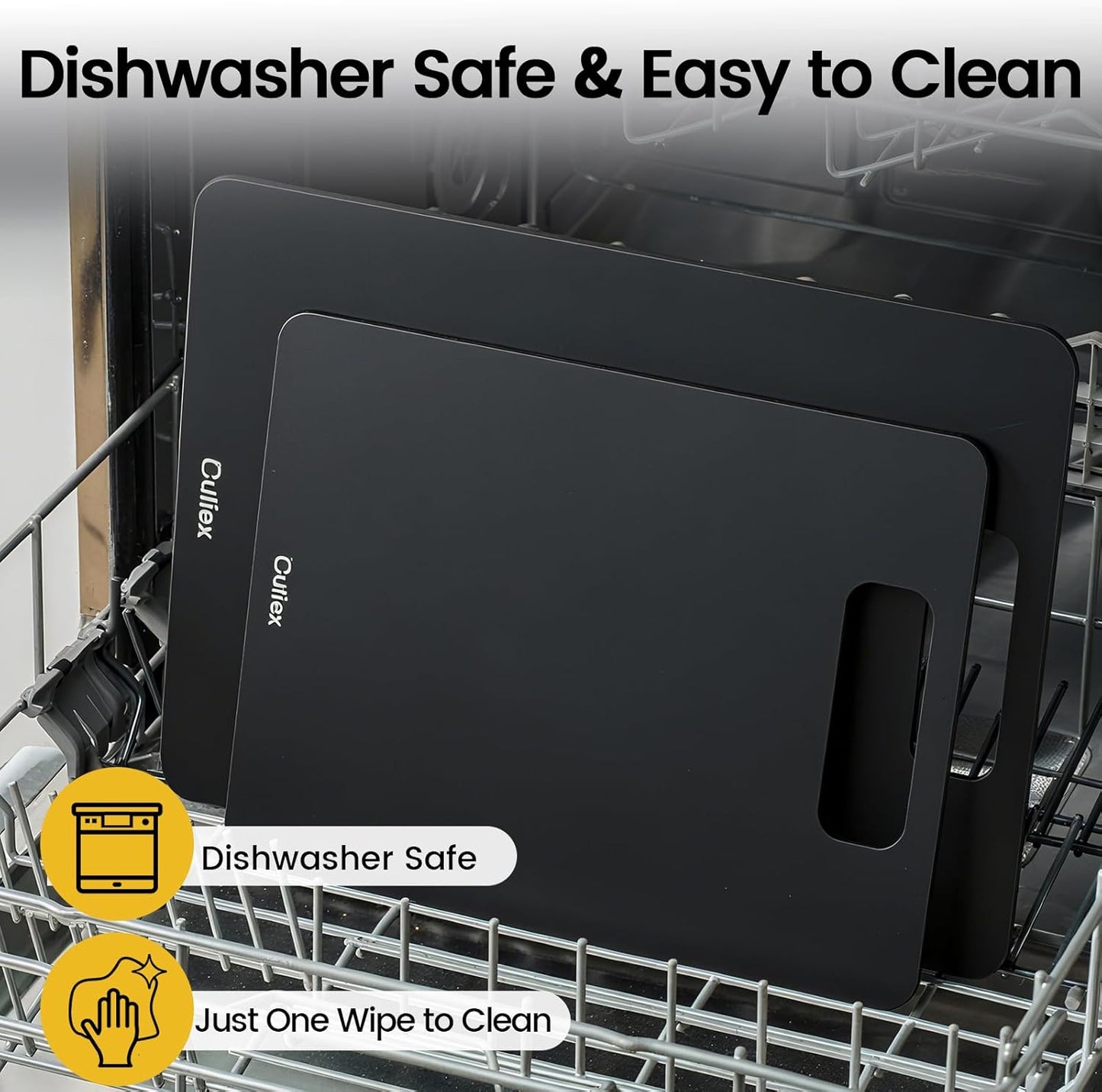 Cutting Boards for Kitchen [Set of 2], Wood Fiber Composite Cutting Board, Dishwasher Safe, Non Slip Non Toxic Chopping Board for Meat Vegetables Fruit Cheese - Black