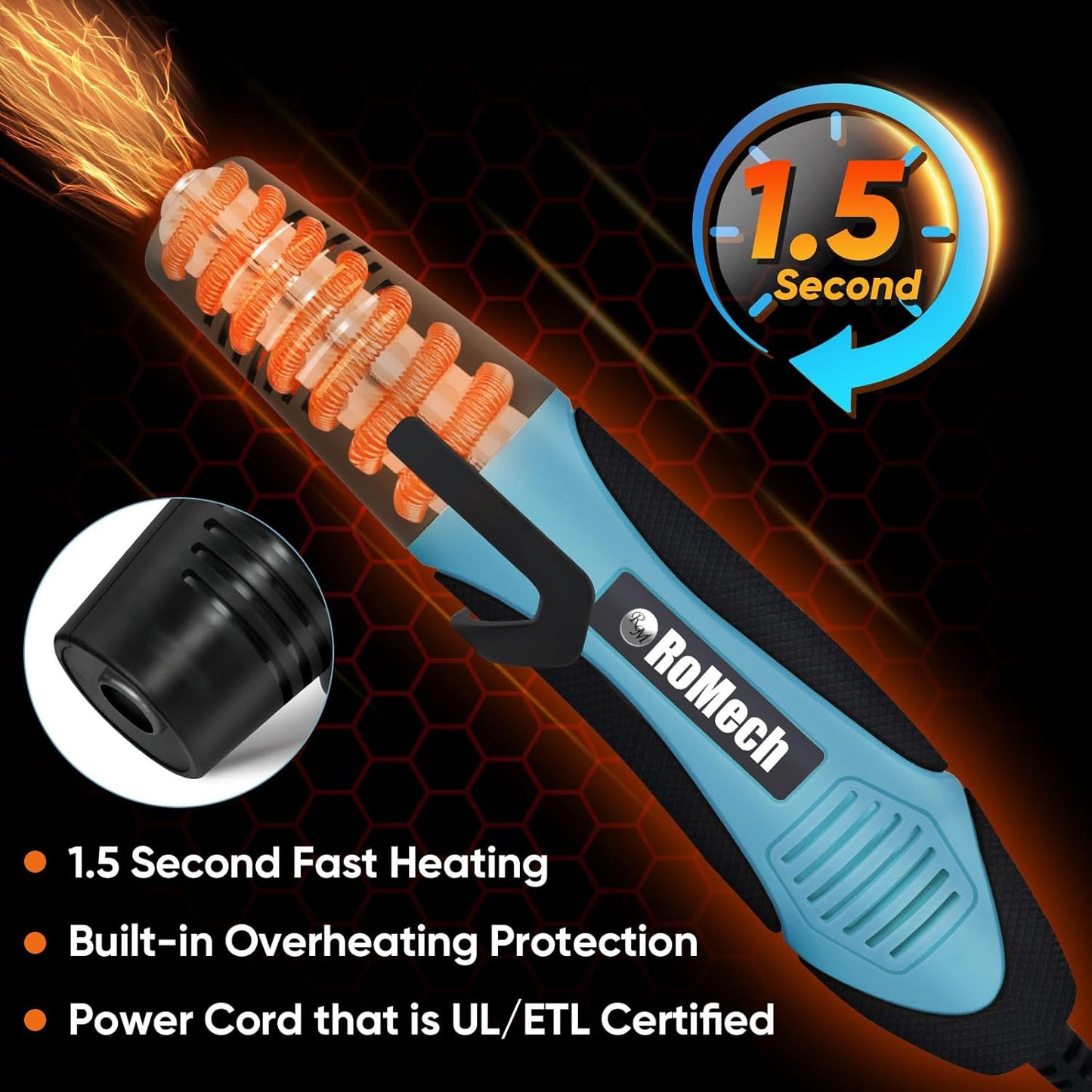 ROMECH 350W Heat Gun with 2 Nozzles, Dual Temp Heat Gun 400°F-660°F, Fast Heat Hot Air Gun with Overload Protection for DIY Craft Embossing Shrink Wrapping (Cyan)