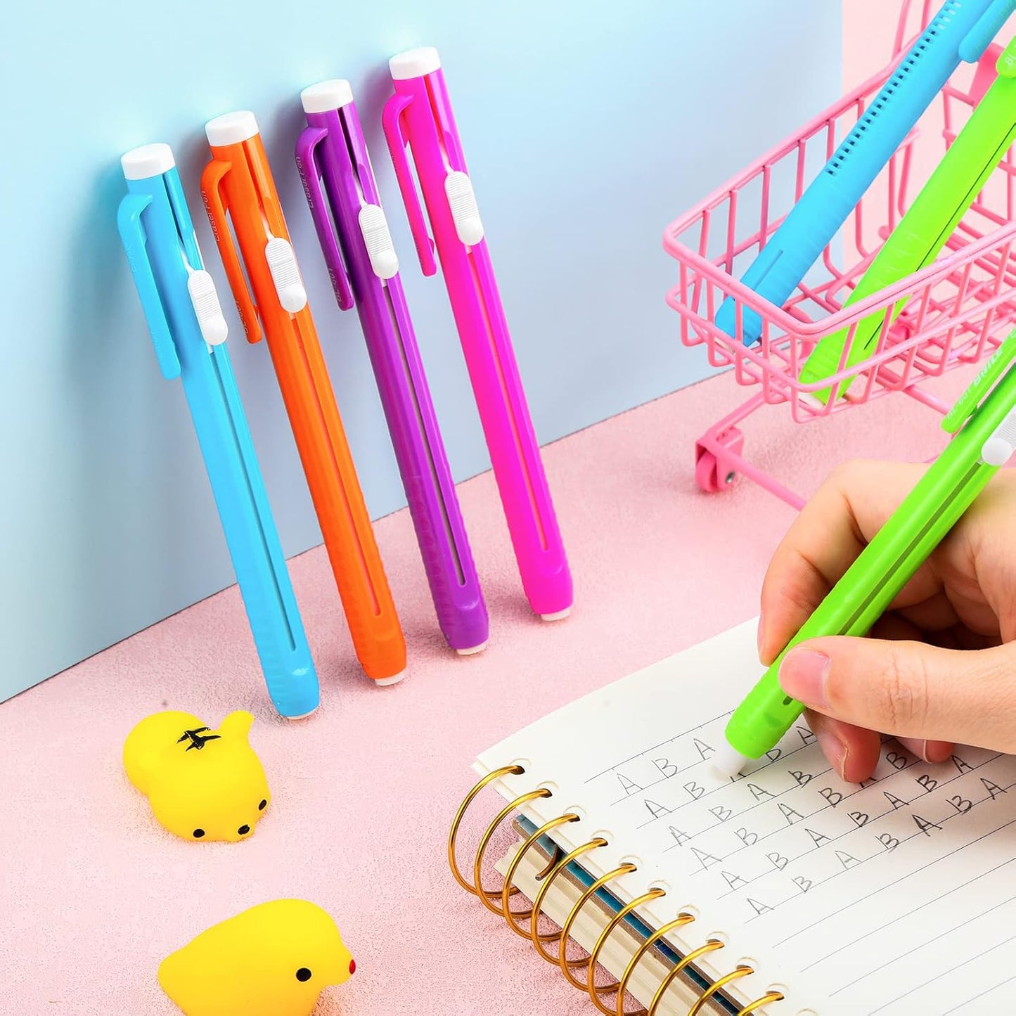 Teling 30 Pcs Retractable Mechanical Eraser Pen, School Pen-Style Erasers Pencil Click Bulk for School Office Painting Writing Drawing Drafting Sketching Adults Kids Supplies(Multicolor)