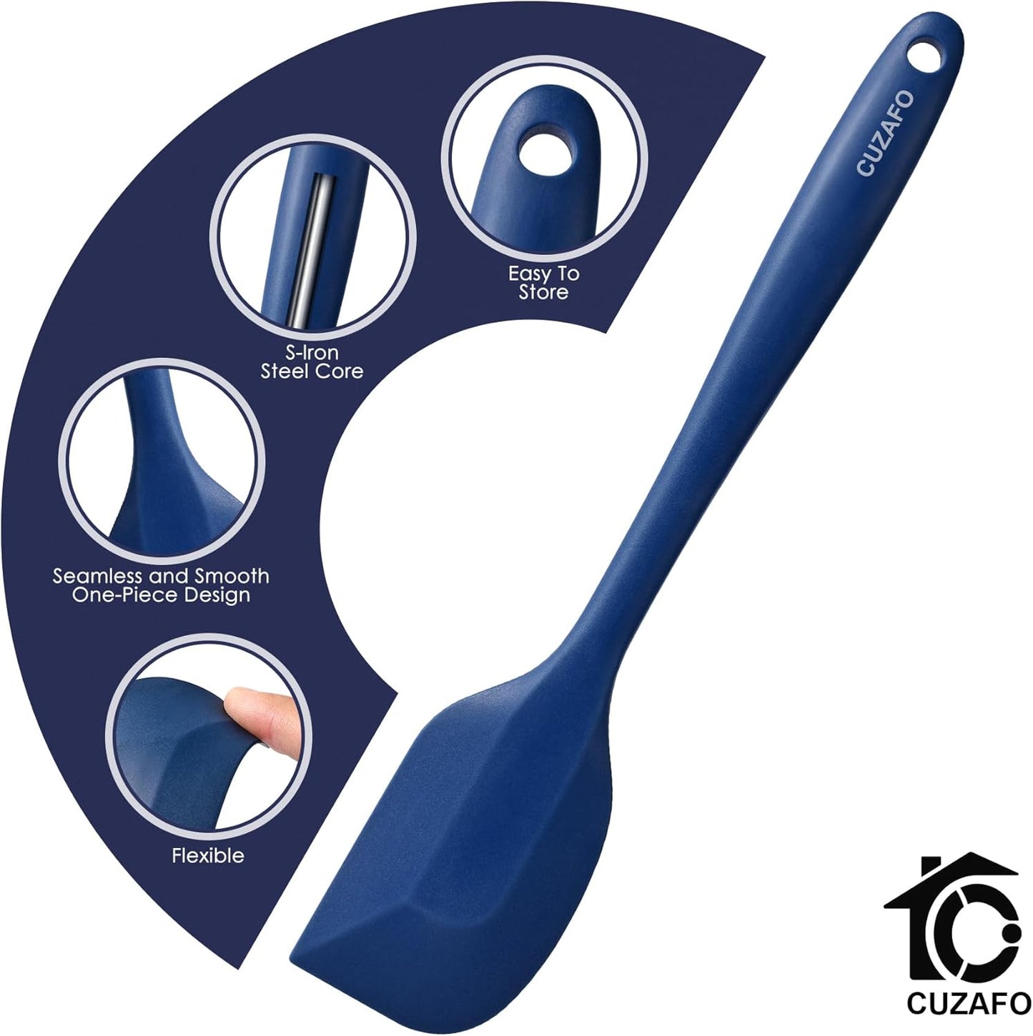 Heat Resistant 600℉ Silicone Spatula, Turner Mixing Spatulas set BPA Free Dishwasher Safe for Nonstick Cookware, Classic Blue