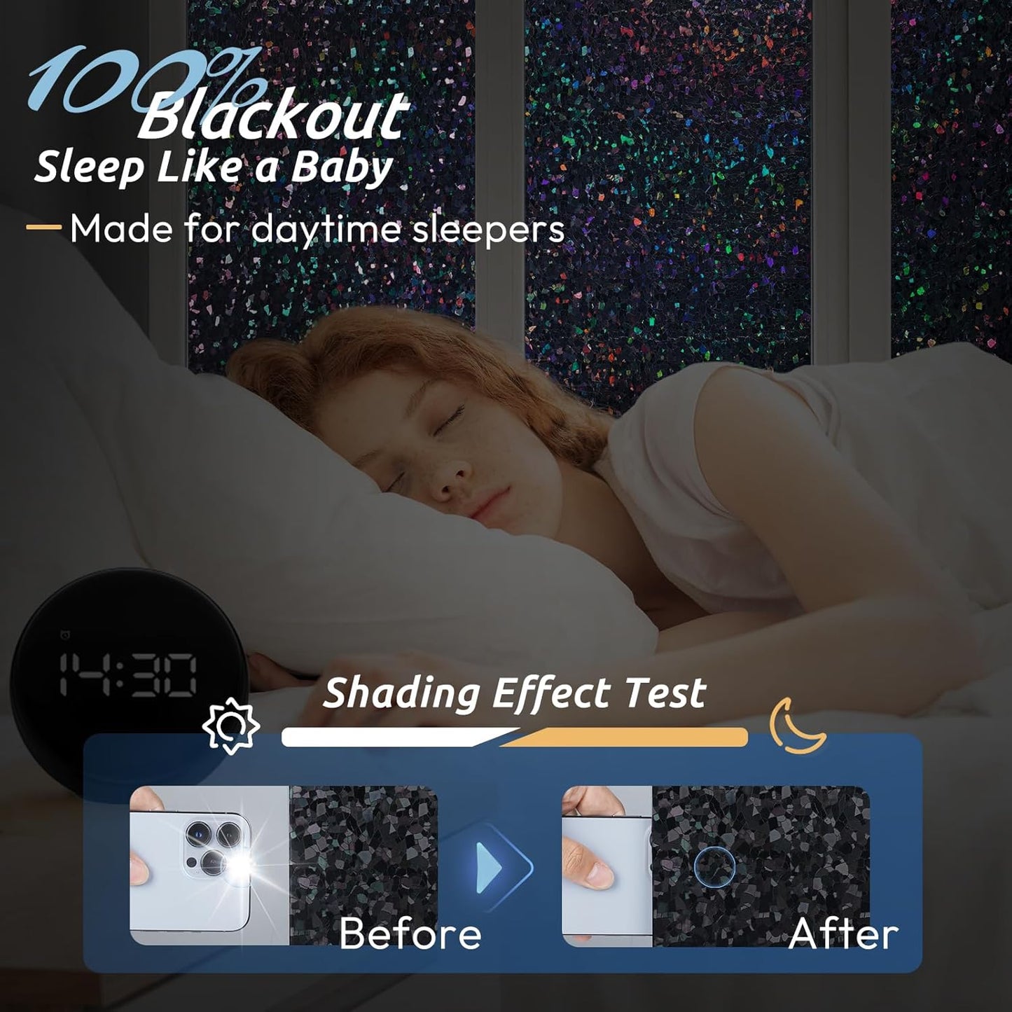 rabbitgoo Blackout Rainbow Window Privacy Film Decorative Stained Glass Diamond Pattern Window Sticker with Iridescent Tint Non-Adhesive Static Cling for Home Office Bathroom, 23.6 x 78.7 inch, Black