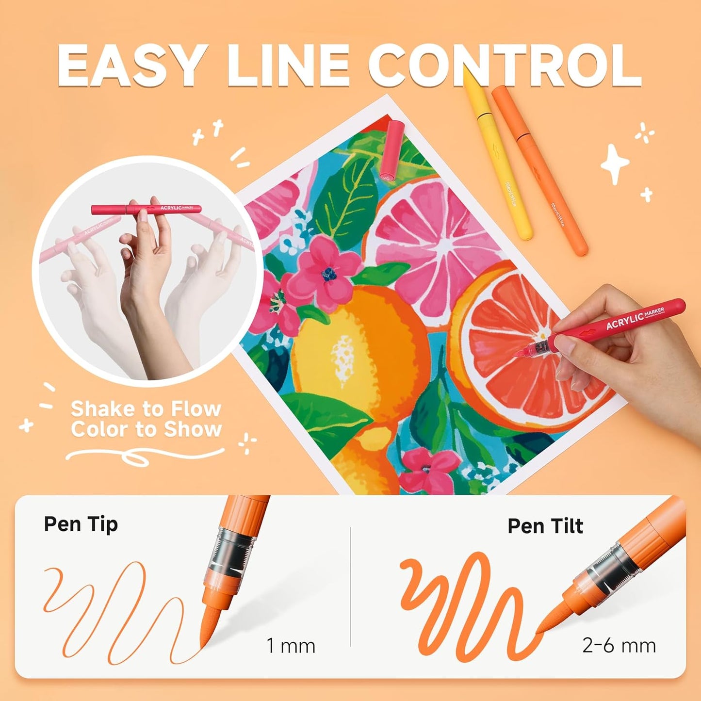 MemOffice Direct Liquid Acrylic Paint Markers, 36 Colors Brush Tip Pens with Carrying Case, No Bleed, Waterproof, for Rock, Wood, Canvas, Glass, Fabric, DIY Crafts for Adults & Kids