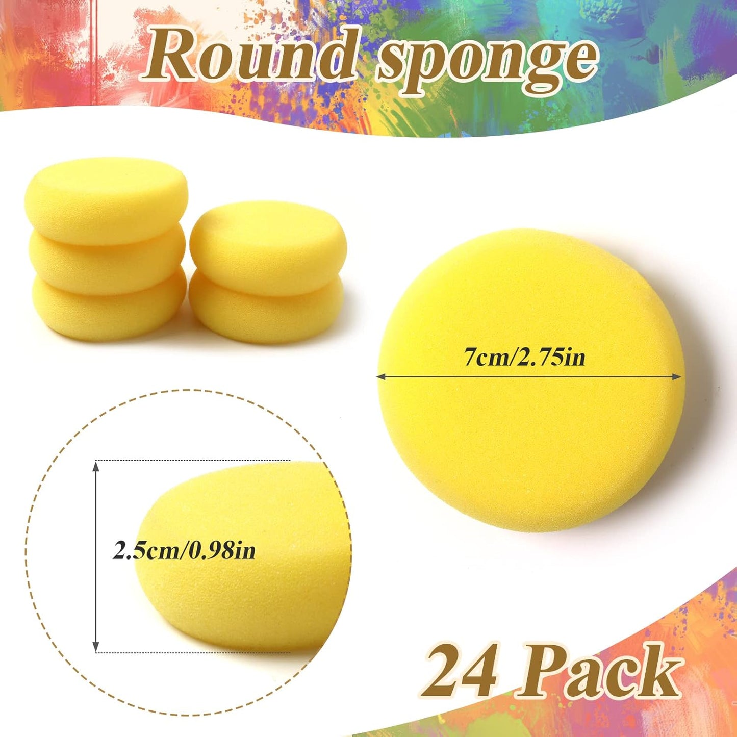 24 Pack Round Sponges Yellow Painting Sponges Synthetic Artist Sponge Pottery Sponge for Painting, Crafts, Ceramics, Household Use and More, 2.8 Inch