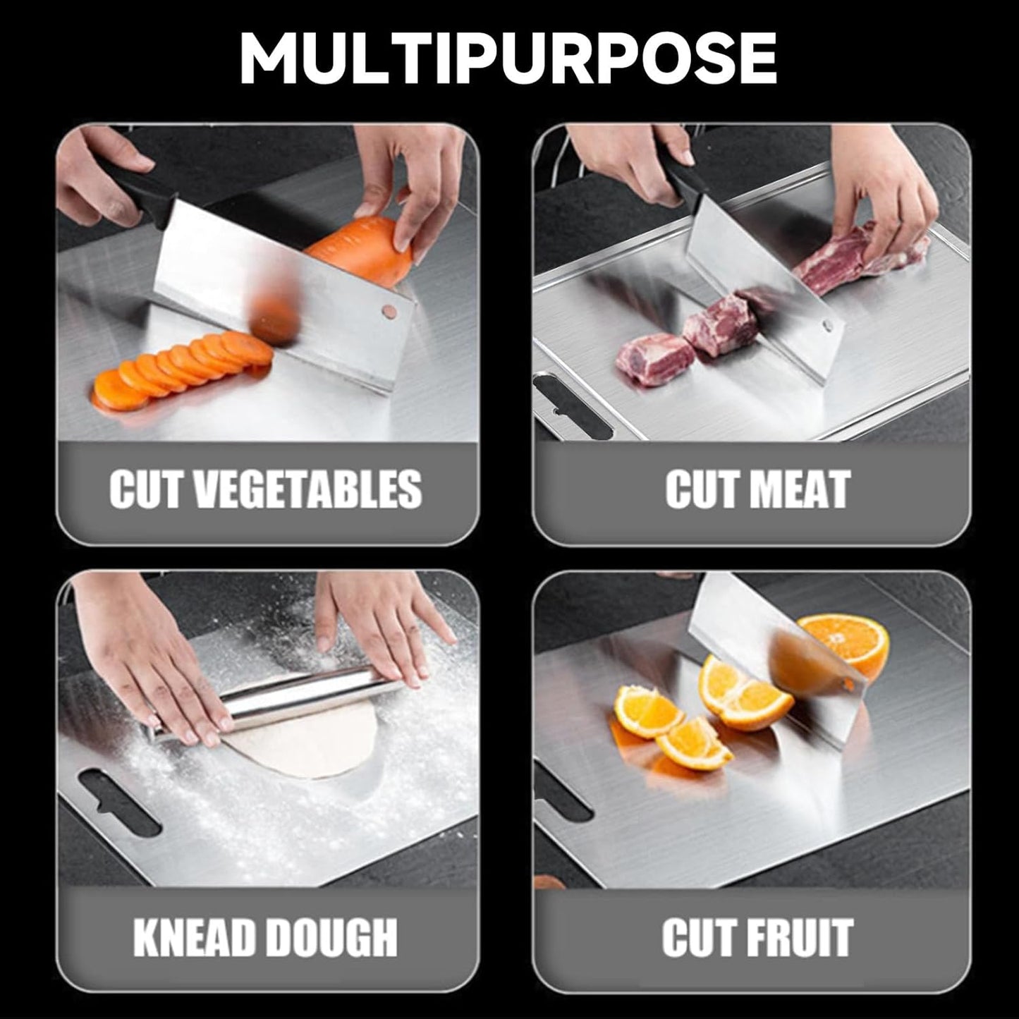 2025 New 100% Pure Titanium Cutting Board with Grooves, Double Sided Chopping Board, Meat, Fruit and Vegetable Cutting Board, Dishwasher Safe (8 * 12 IN)