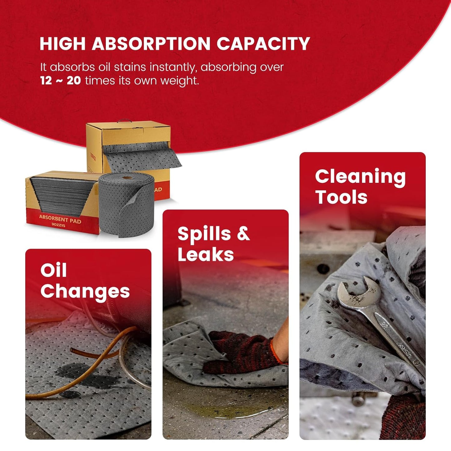 Universal Absorbent Pads Roll | 16"x20" Water Absorbent Mat 100-Pack | Industrial Spill Control for Liquids Leak(16 Gal/Box) | Oil Absorbing Rolls