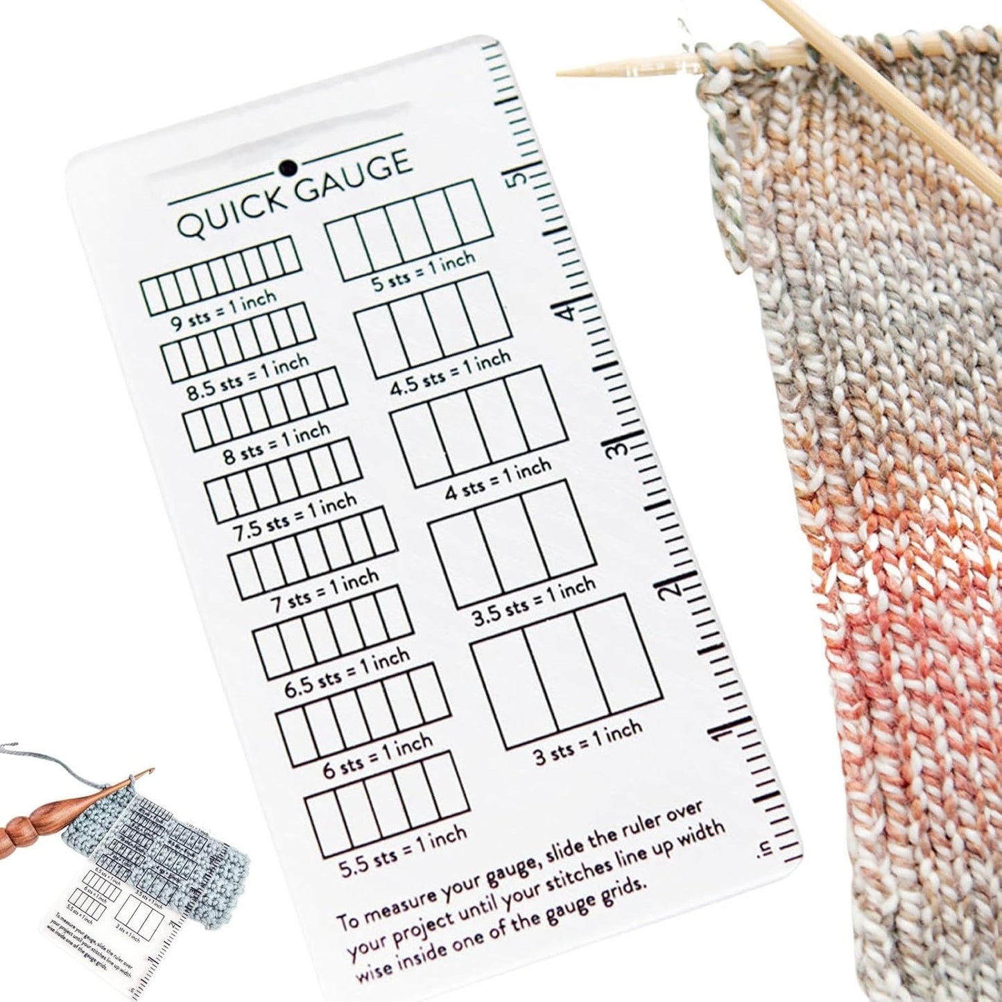 Quick Gauge Ruler, Gauge Ruler for Knitting and Crochet, Scarf Keychain Knitting No Counting Needed, Slide Sewing Rulers and Guides for Fabric Stitch Measuring Crochet Tool(1pc)