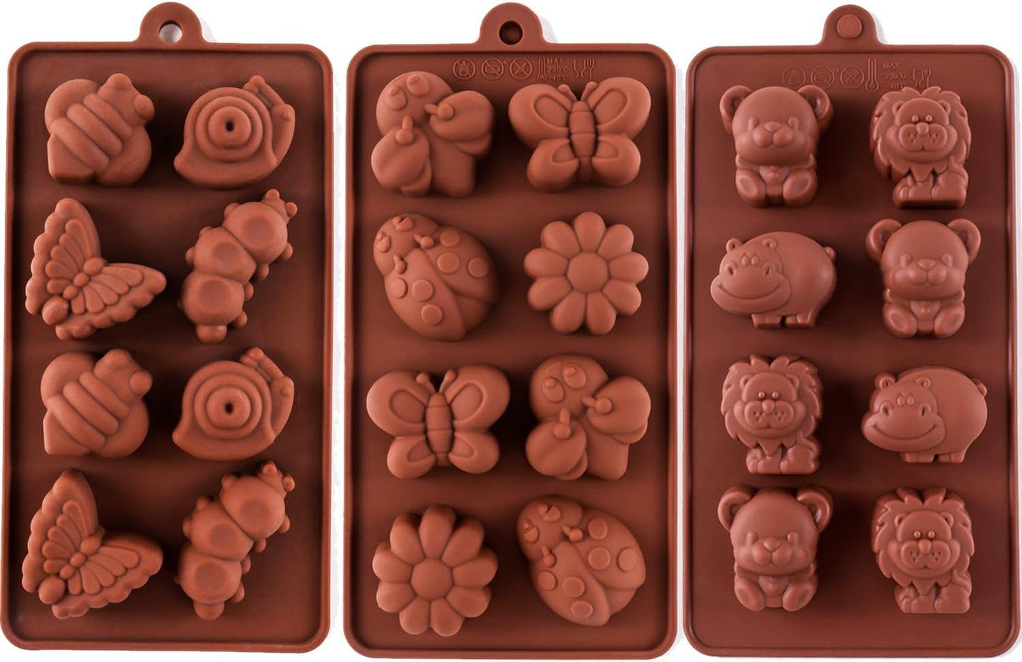 Silicone Molds Non-stick Chocolate Candy Mold,Soap Molds,Silicone Baking mold Making Kit, Set of 3 Forest Theme with Different Shapes Animals,Lovely & Fun for Kids