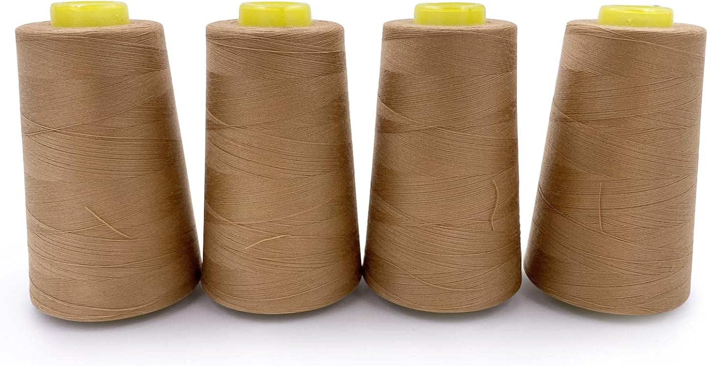 Tortoise 4 Cones of 3000 Yards Each Spool Thread for All Purpose, Serger, Overlock, Quilting, Sewing Machine - 100% Polyester, 40S/2 Macchiato