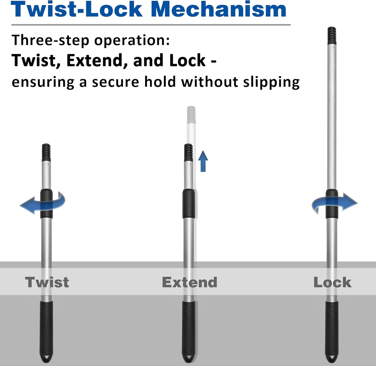 CHILI Extension Pole with 2-Section, 1.46 to 2.29 ft, Telescoping Pole with Twist-Lock Design, Ideal for removing Wallpaper, Popcorn Ceilings, Putty and Paint, Fits CHILI Pole Scrapers, Made In Taiwan